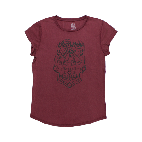 GLITTER SKULL BURGUNDY LADIES T-SHIRT